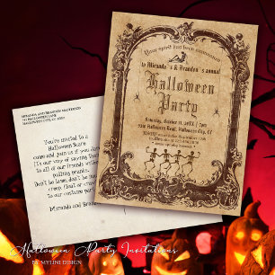 Cartão Postal Esqueletos Dançantes Festa de Halloween Vintage Gó