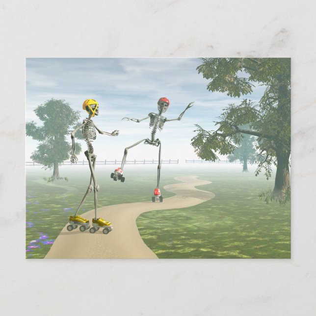 Cartão Postal Esqueletos em Skates de cilindro (Frente)
