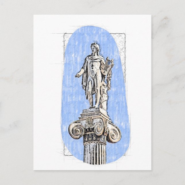 Cartão Postal Esquema de aquarela da estátua de Apollon (Frente)