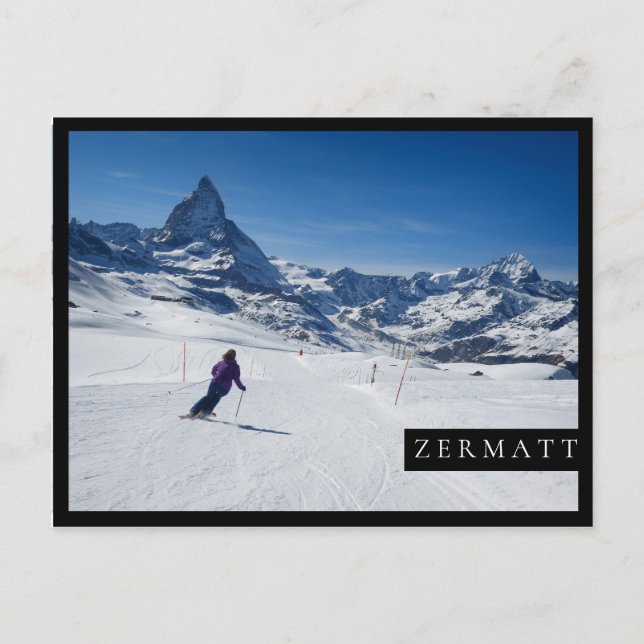 Cartão Postal Esqui com o Monte Matterhorn em Zermatt, Suiça (Frente)