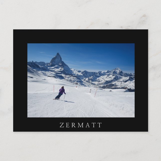 Cartão Postal Esqui com o Monte Matterhorn em Zermatt, Suiça (Frente)