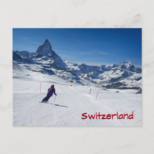 Cartão Postal Esqui com o Monte Matterhorn em Zermatt, Suiça (Frente)