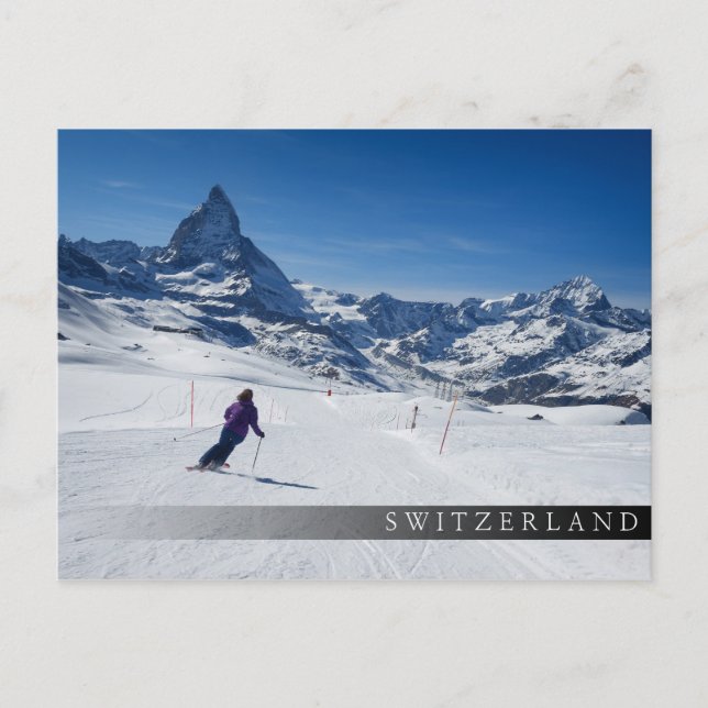 Cartão Postal Esqui com o Monte Matterhorn em Zermatt, Suiça (Frente)