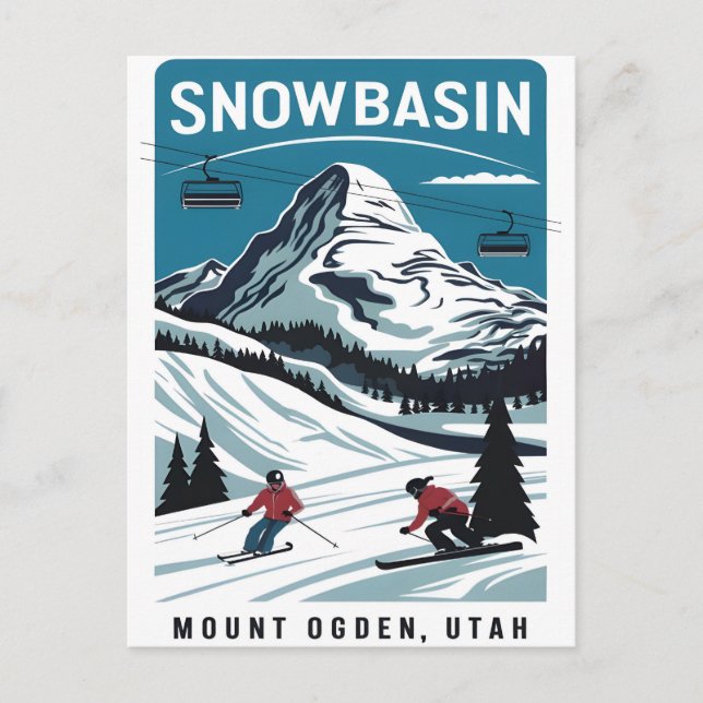 Cartão Postal Esqui Da Bacia De Neve No Monte Ogden (Frente)