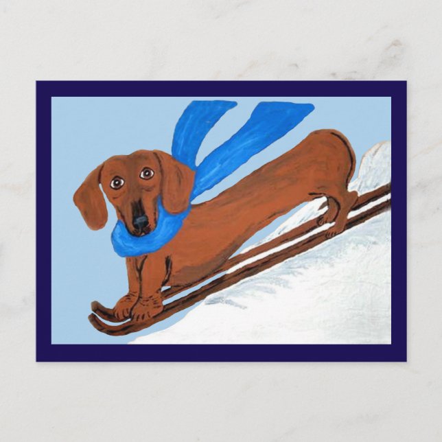 Cartão Postal Esqui de Dachshund (Frente)