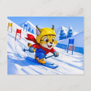 Cartão Postal Esqui de Lynx em Giant Slalom no Inverno