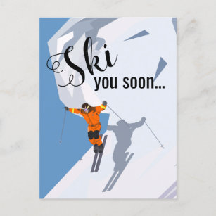 Cartão Postal Esqui Engraçado   Destinos De Inverno De Viagem Sk