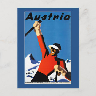 Cartão Postal Esqui na Áustria Cartaz de Viagem Vintage
