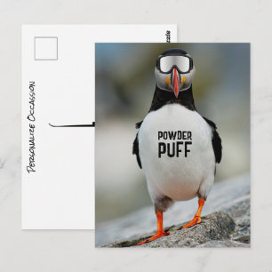 Cartão Postal Esqui na Descida Puffin Pó de Neve Viagem de Esqui