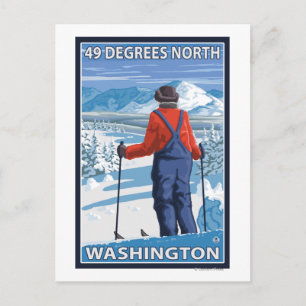Cartão Postal Esquiador Admirando - 49 Graus Norte, Washington