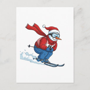 Cartão Postal Esquiador Boneco de Neve Natal 2026 Férias Esporte