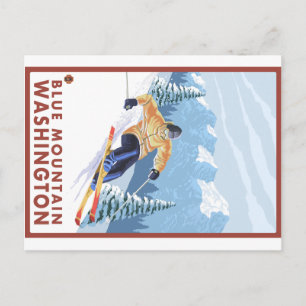Cartão Postal Esquiador de Neve em Declive - Blue Mountain, Wash