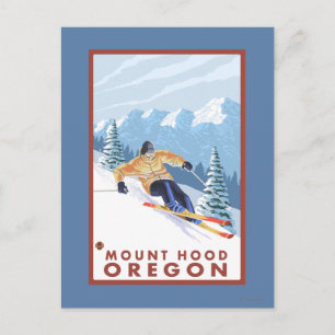 Cartão Postal Esquiador de neve na descida - Monte Hood, Oregon