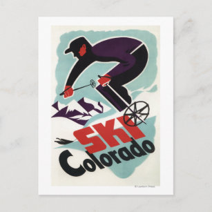 Cartão Postal Esquiador de Roupas Preto e Roxo