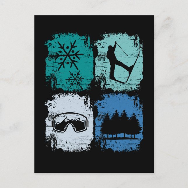 Cartão Postal Esquiadores esquiando esportes de inverno (Frente)