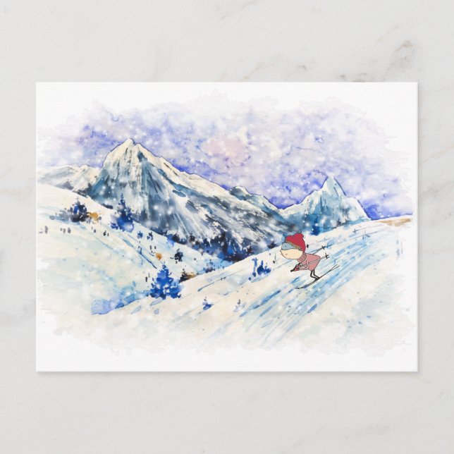 Cartão Postal Esquiar é divertido (Frente)