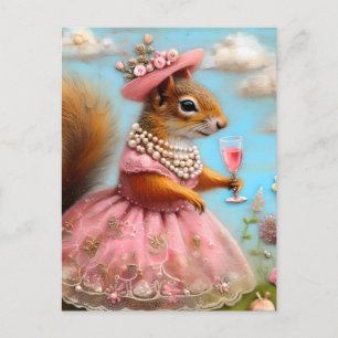 Cartão Postal Esquilo Adorável num Vestido Rosa