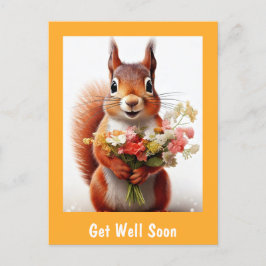 Cartão Postal Esquilo Animal Fofo com Flores Melhoras Logo