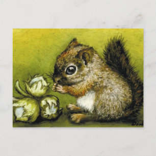 Cartão Postal Esquilo-bebê e avelãs