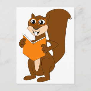 Cartão Postal Esquilo de desenho animado fofo com óculos lendo l