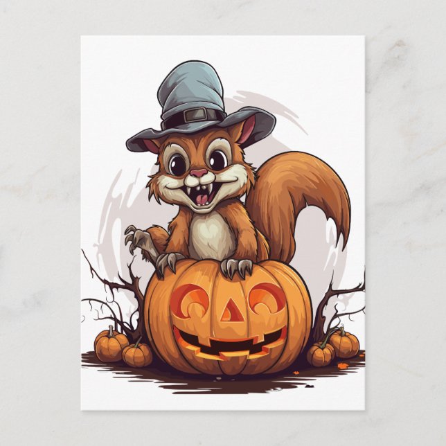 Cartão Postal Esquilo de Halloween (Frente)
