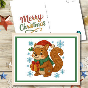 Cartão Postal Esquilo de Natal Embroiderado Caprichoso