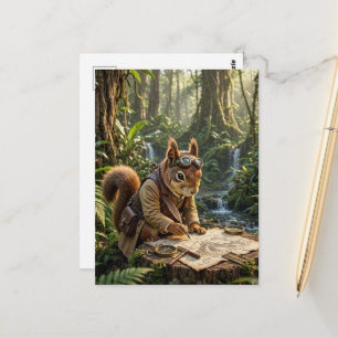 Cartão Postal Esquilo Explorador de Fantasia Fofa