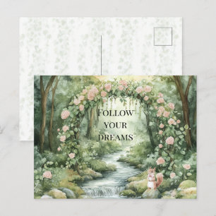 Cartão Postal Esquilo Floral Rosa