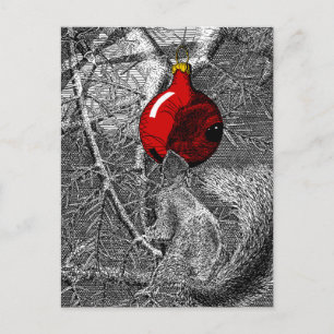 Cartão Postal Esquilo na Árvore de Natal