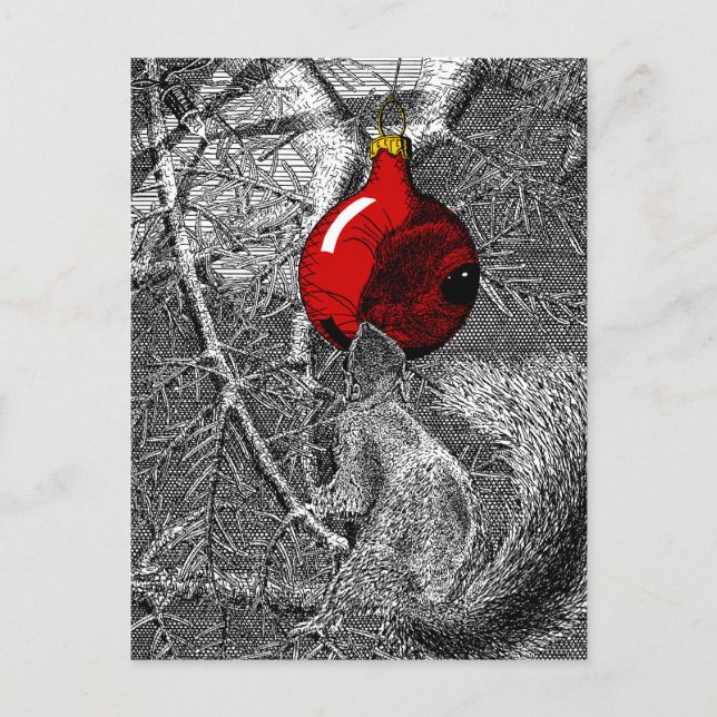 Cartão Postal Esquilo na Árvore de Natal (Frente)