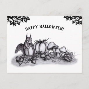 Cartão Postal Esquilo no outono, Feliz Halloween!