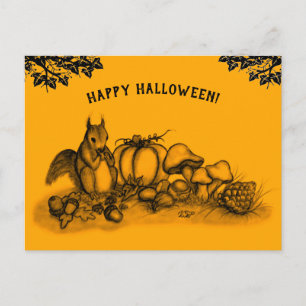 Cartão Postal Esquilo no outono, Feliz Halloween!