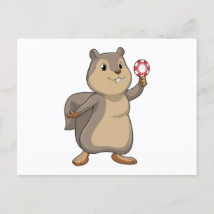 Cartão Postal Esquilo no Poker com batatas fritas