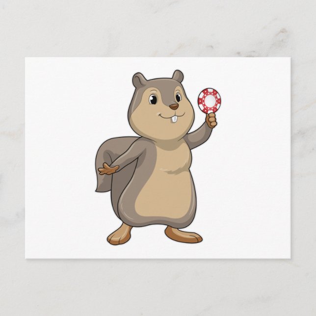 Cartão Postal Esquilo no pôquer com fichas de pôquer (Frente)