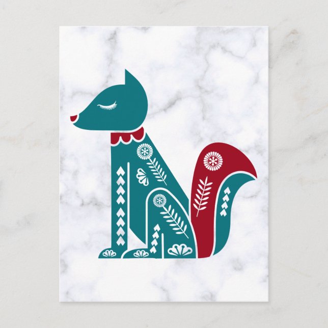 Cartão Postal Esquilo Vermelho Azul Vintage (Frente)