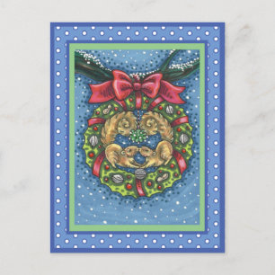 CARTÃO POSTAL ESQUILOS DE BEIJOS CUTÂNEOS SOB MISTLETOE, CORRE