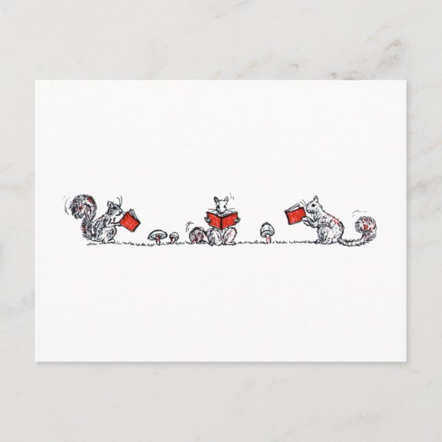 Cartão Postal Esquilos de Vintage Bonitos Lendo Livros (Frente)