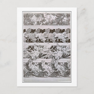 Cartão Postal Esquilos e Pássaros do Estilo Art Nouveau, Mucha