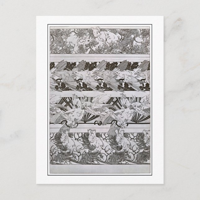 Cartão Postal Esquilos e Pássaros do Estilo Art Nouveau, Mucha (Frente)
