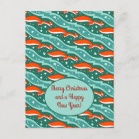 Esquilos saltando na neve em uma árvore verde-escu