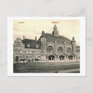 Cartão Postal Estação de Comboio Bahnhof, Lubeck, Alemanha, Vint