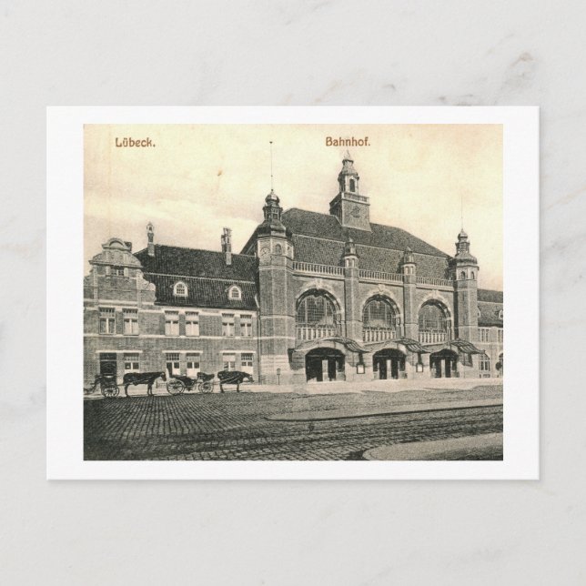 Cartão Postal Estação de Comboio Bahnhof, Lubeck, Alemanha, Vint (Frente)