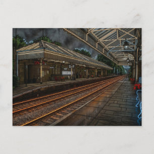 Cartão Postal Estação de Trem Hebden Bridge Arte em Neon Vintage