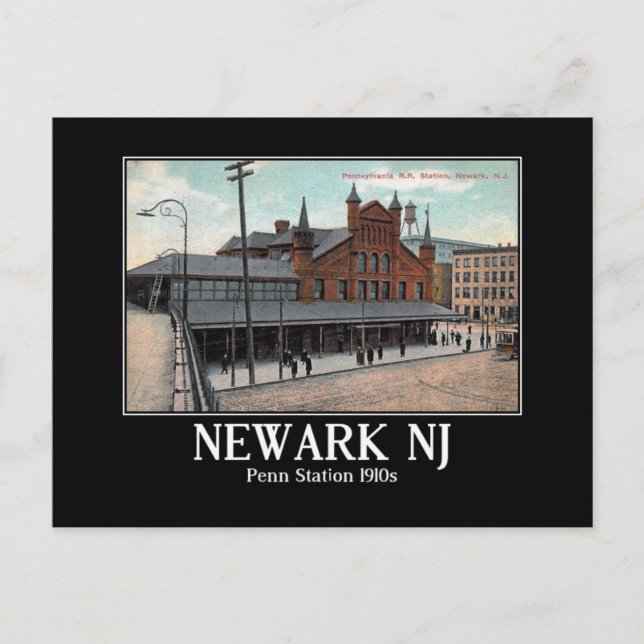 Cartão Postal Estação de trem Newark NJ Penn 1910 (Frente)