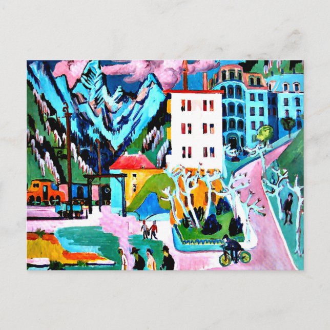 Cartão Postal Estação em Davos, pintura de Ernest Ludwig Kirchne (Frente)