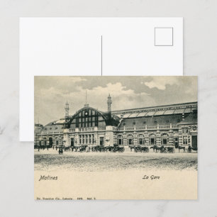 Cartão Postal estação ferroviária neo-renascentista antiga de Me