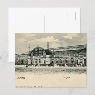 Cartão Postal estação ferroviária neo-renascentista antiga de Me