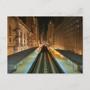 Cartão Postal Estação "L" de Chicago à noite