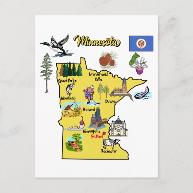 Cartão Postal Estado de Minnesota, EUA, grandes cidades (Frente)