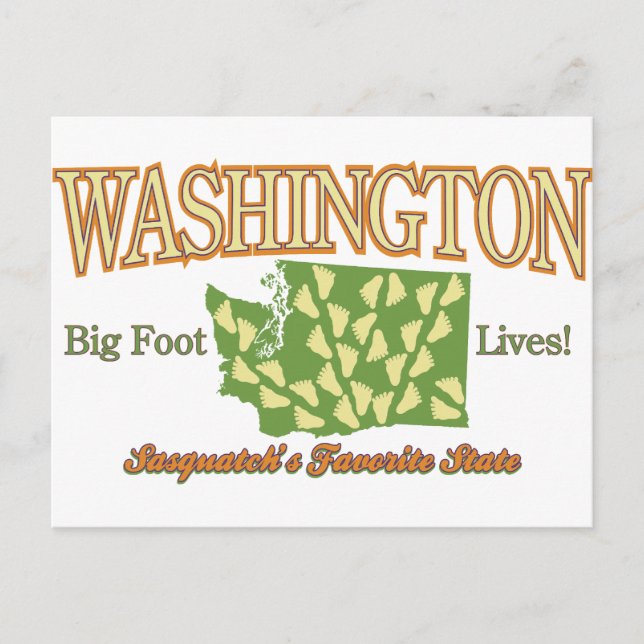 Cartão Postal Estado de Washington - Bigfoot Vive! (Frente)